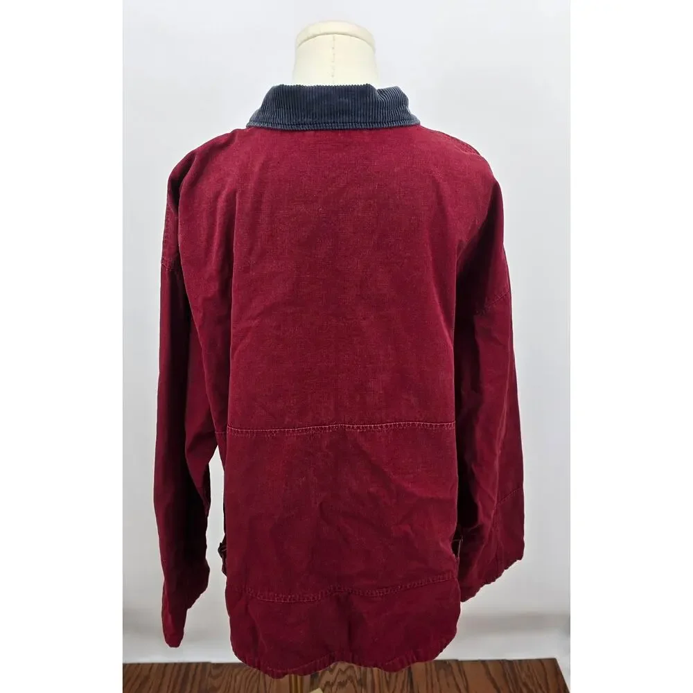 Vintage 90's Cherokee Barn Duck Coat/Chore Jacket Red Canvas Corduroy Collar